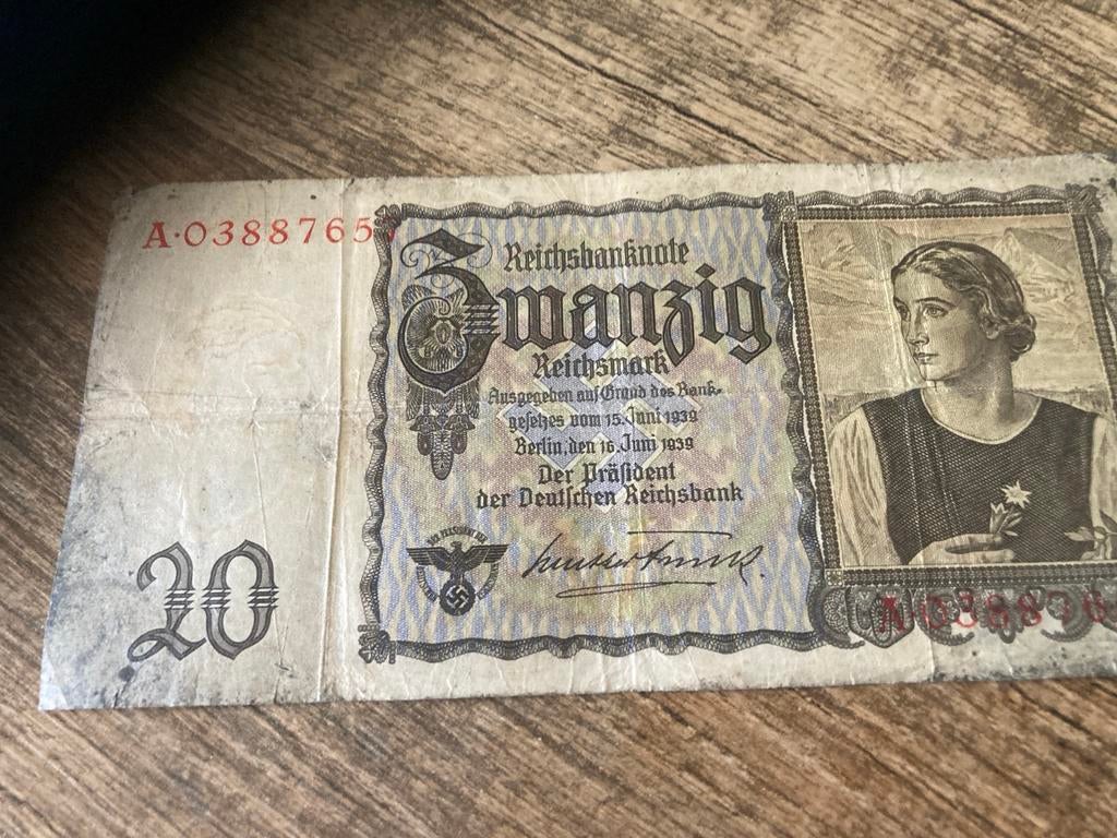 20 Reichsmark biljet uit 1939 - Duitsland, Ophalen of Verzenden, Duitsland, Los biljet