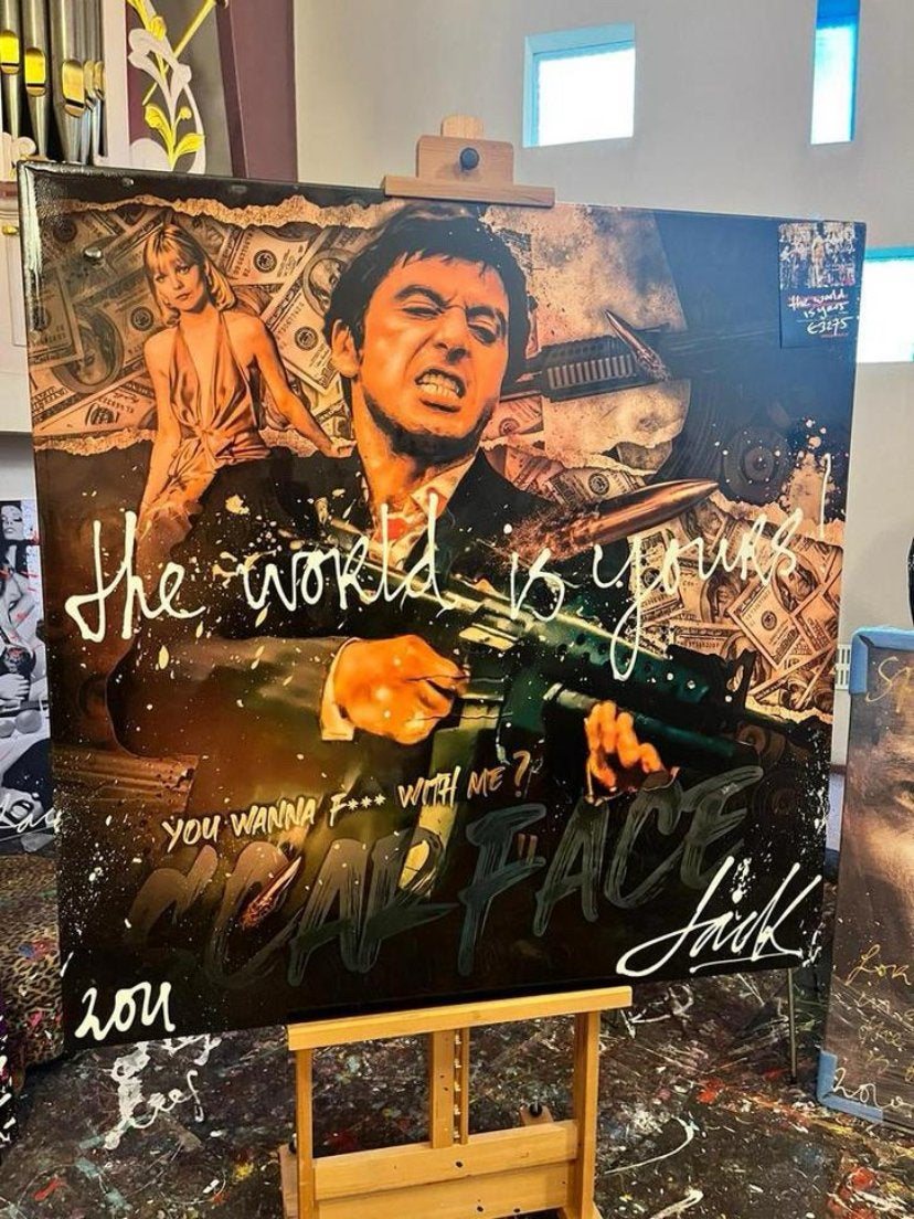 Jacksart - The World is Yours Scarface, Ophalen, Film, Gesigneerd, Gemengde techniek