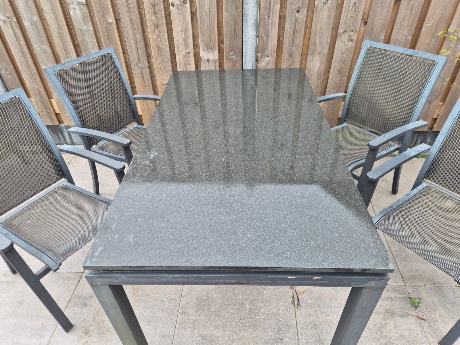 Tuinset met 4 stoelen en granieten tafelblad, Tuin en Terras, Ophalen, Gebruikt, Tuinset, Eettafel