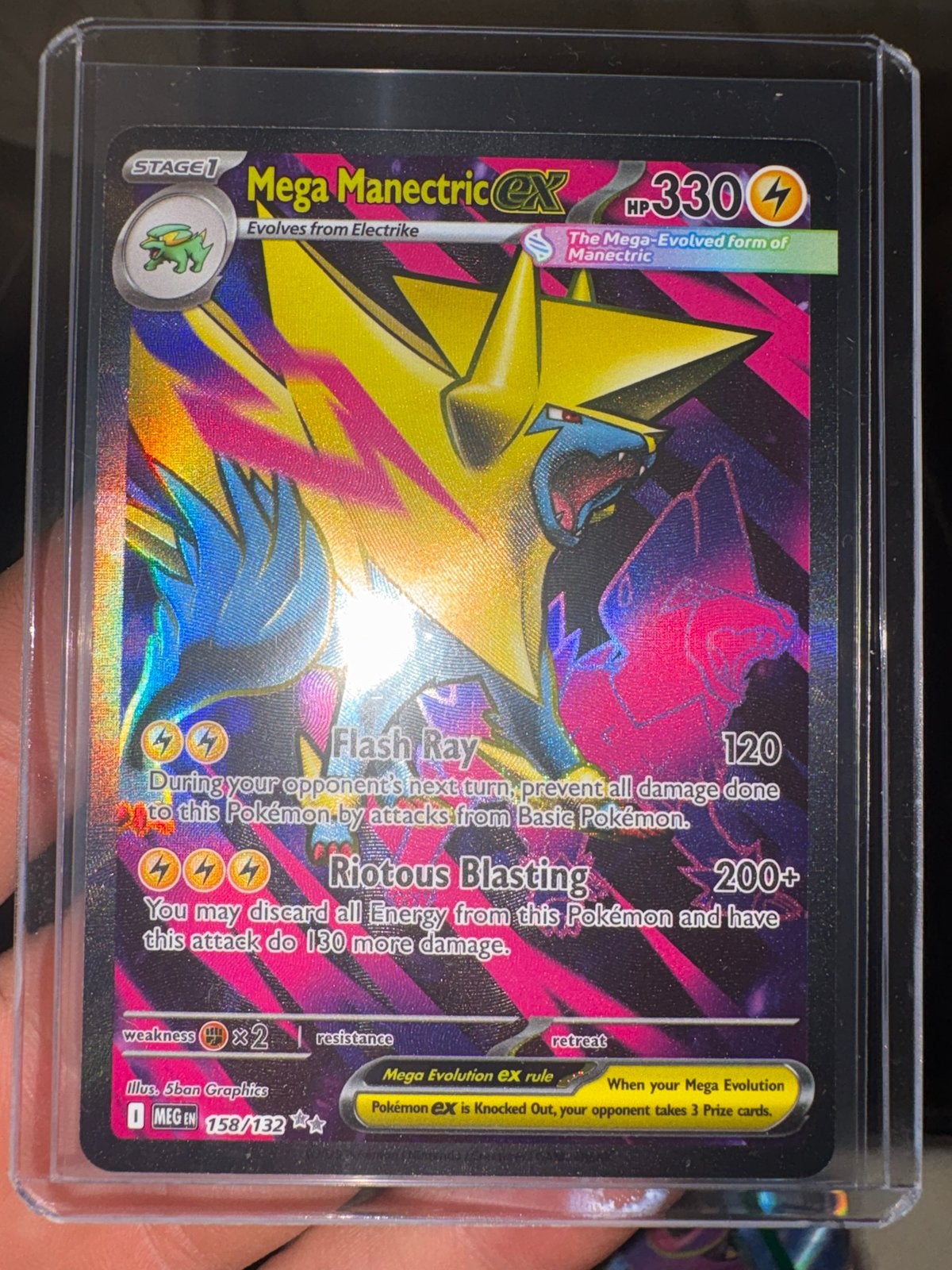 Mega Manectric EX Pokémon Kaart - Zeldzaam en Foil, Ophalen of Verzenden, Zo goed als nieuw, Losse kaart, Foil