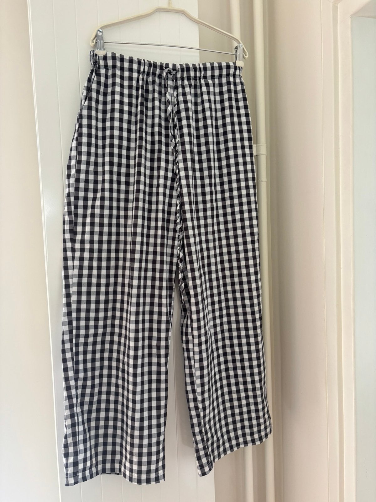 Zwart wit geruite zomerse broek | Curve 0XL | wide leg, Ophalen of Verzenden, Zo goed als nieuw, Zwart, Lang