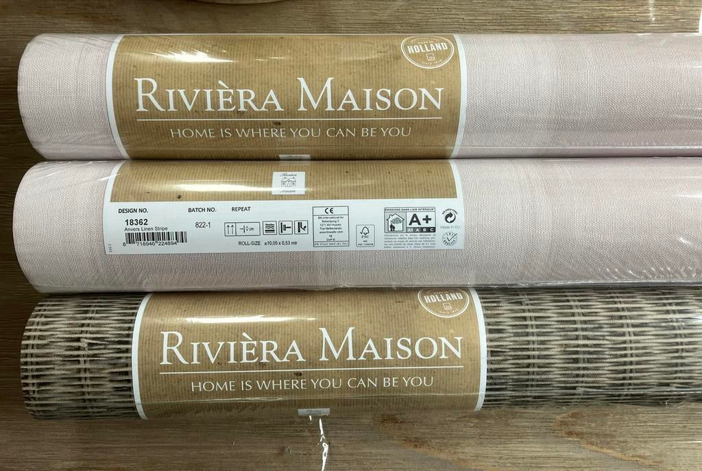 3 rol Riviera Maison behang - Anvers Linen & Rustic ratan, Ophalen of Verzenden