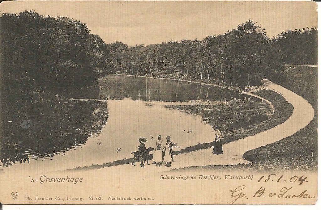 Ansichtkaart Scheveningse Boschjes, Waterpartij 1904, Ophalen of Verzenden, Voor 1920, Gelopen, Zuid-Holland