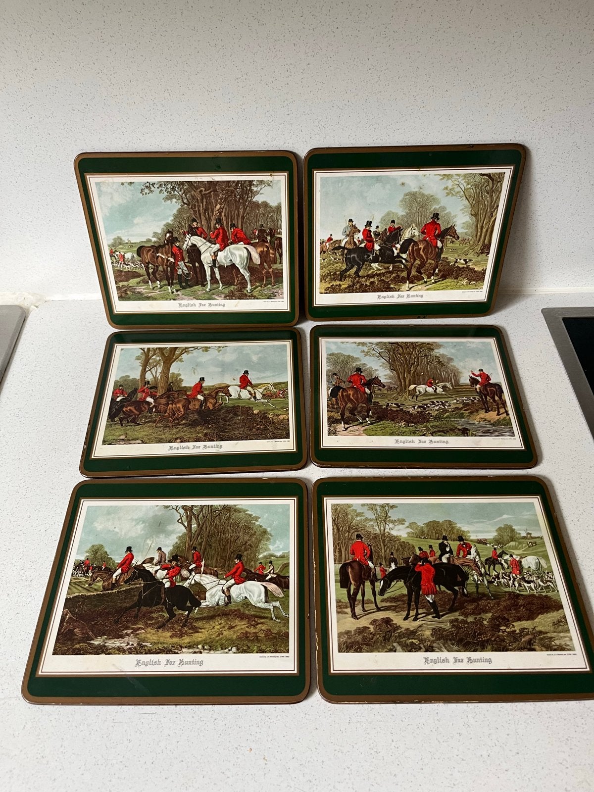 Vintage Pimpernel onderzetters 'English Fox Hunting' (6 stuk, Antiek en Kunst, Ophalen of Verzenden
