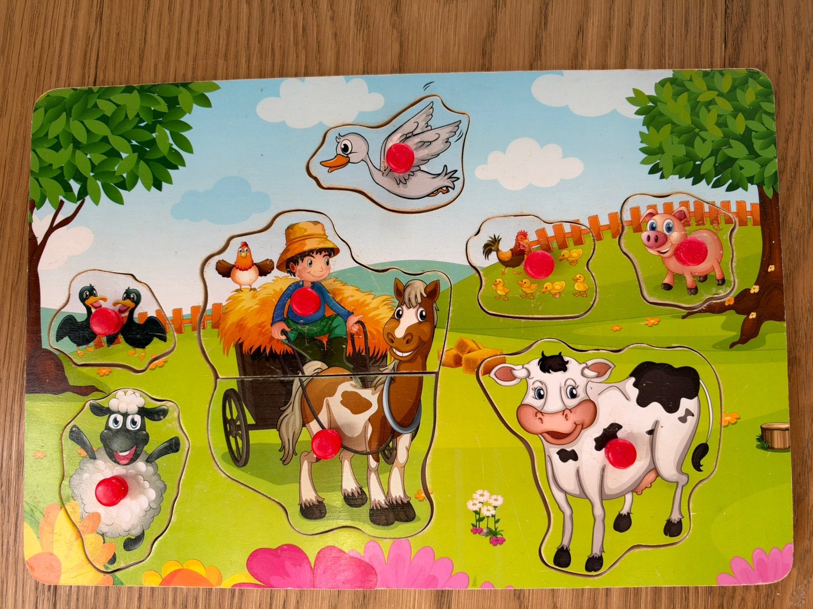 Houten puzzel boerderij baby, Gebruikt, Ophalen of Verzenden, Van hout, Minder dan 10 stukjes