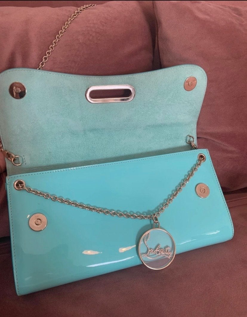 Christian Louboutin Riviera Clutch Patent Blauw, Ophalen, Zo goed als nieuw, Blauw, Avondtasje