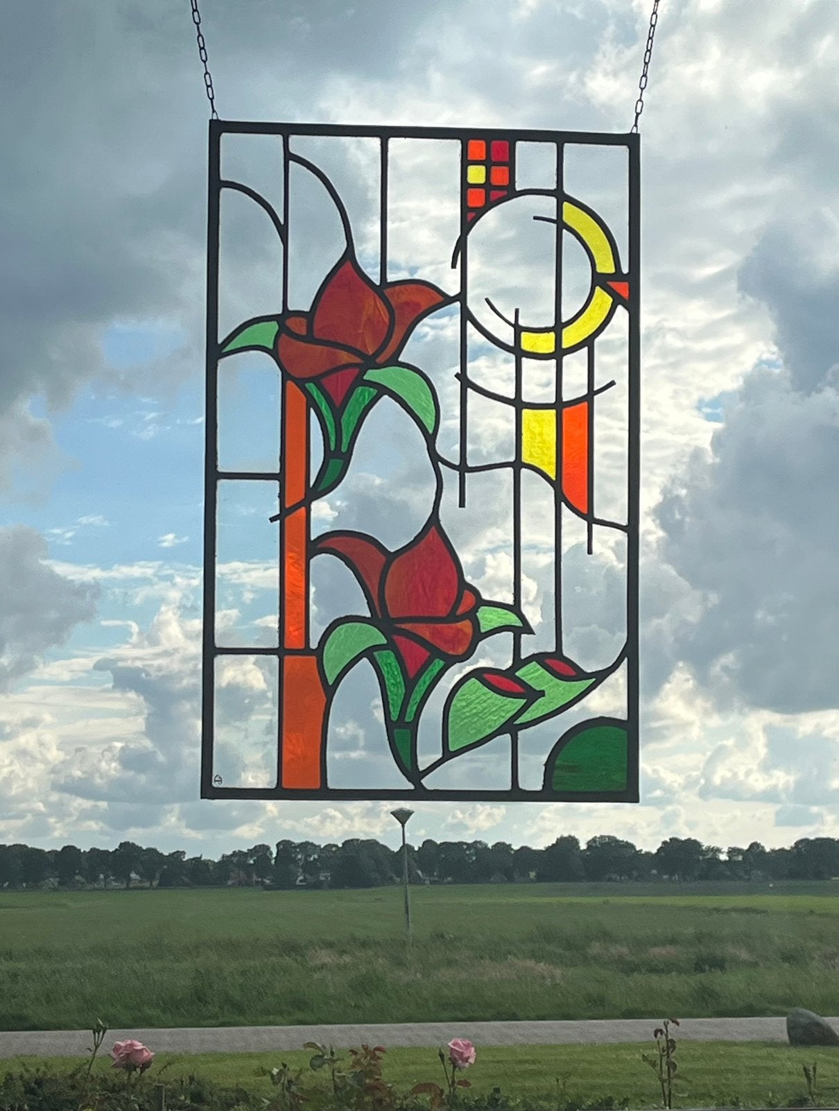 Raamhanger glasinlood bloemen voorzetraam, Ophalen of Verzenden, Nieuw