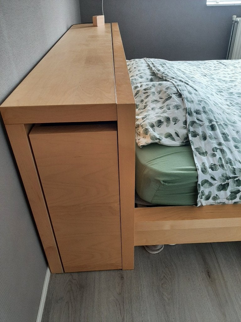 Ikea Malm bed inclusief hoofdeinde met kastjes (160 x 200), Ophalen, Overige materialen, Gebruikt, Overige kleuren