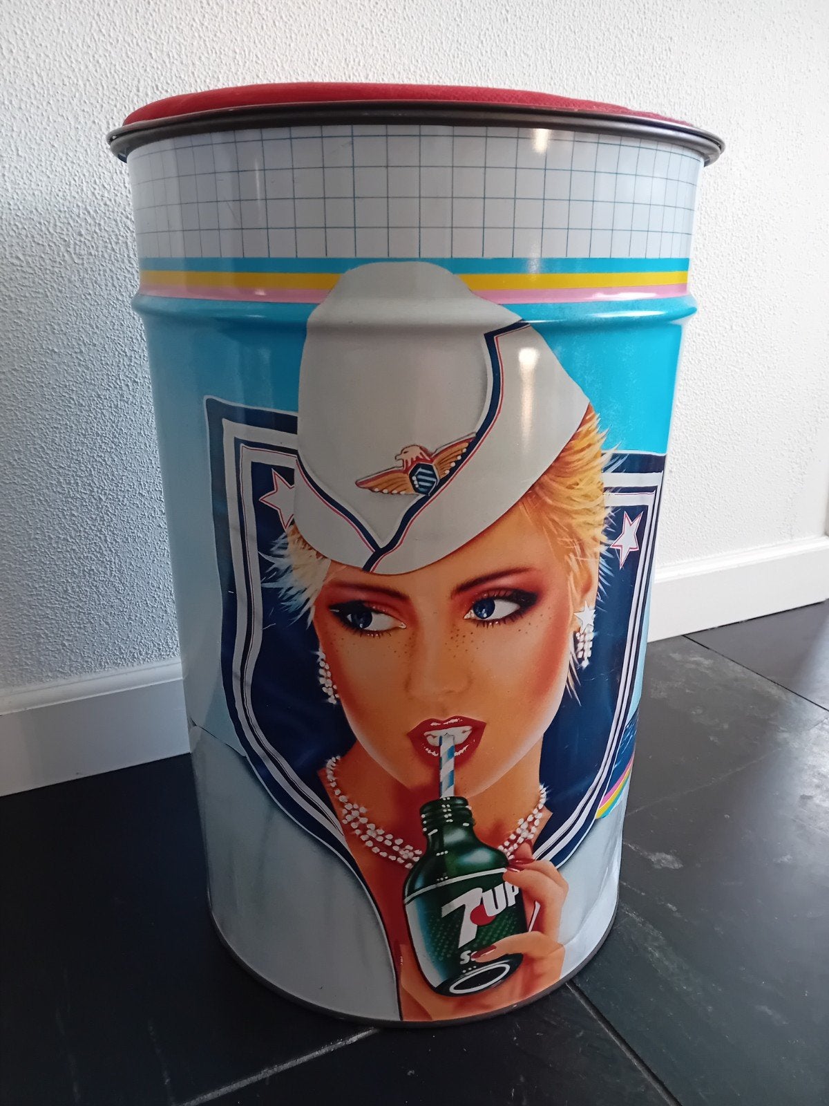 Vintage 7UP Kruk Opbergblik, Huis en Inrichting, Krukjes, Ophalen of Verzenden, Gebruikt, IJzer