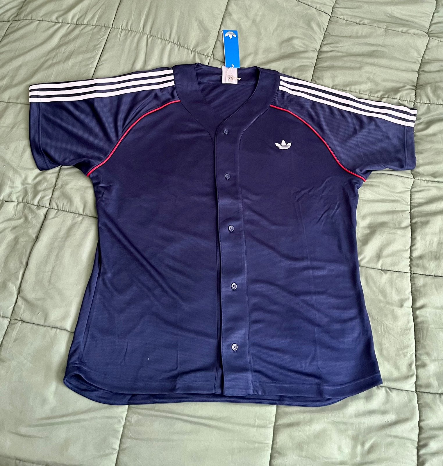 Adidas Jersey shirt buttons baseball large vintage retro, Maat 52/54 (L), Blauw, Nieuw, Ophalen of Verzenden