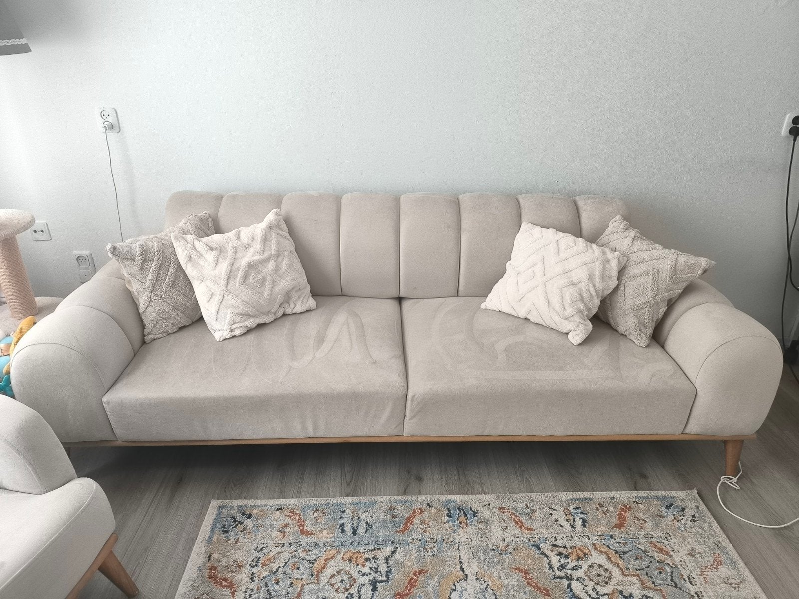 Moderne 3-zitsbank in beige stof, Huis en Inrichting, Banken | Bankstellen, Gebruikt, Driepersoons, 75 tot 100 cm, Ophalen of Verzenden