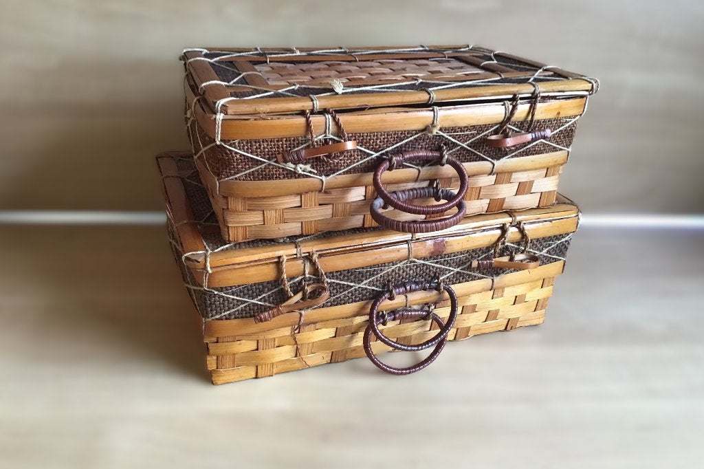 Set rotan koffertjes, Gebruikt, Gevlochten, Overige typen, Ophalen of Verzenden