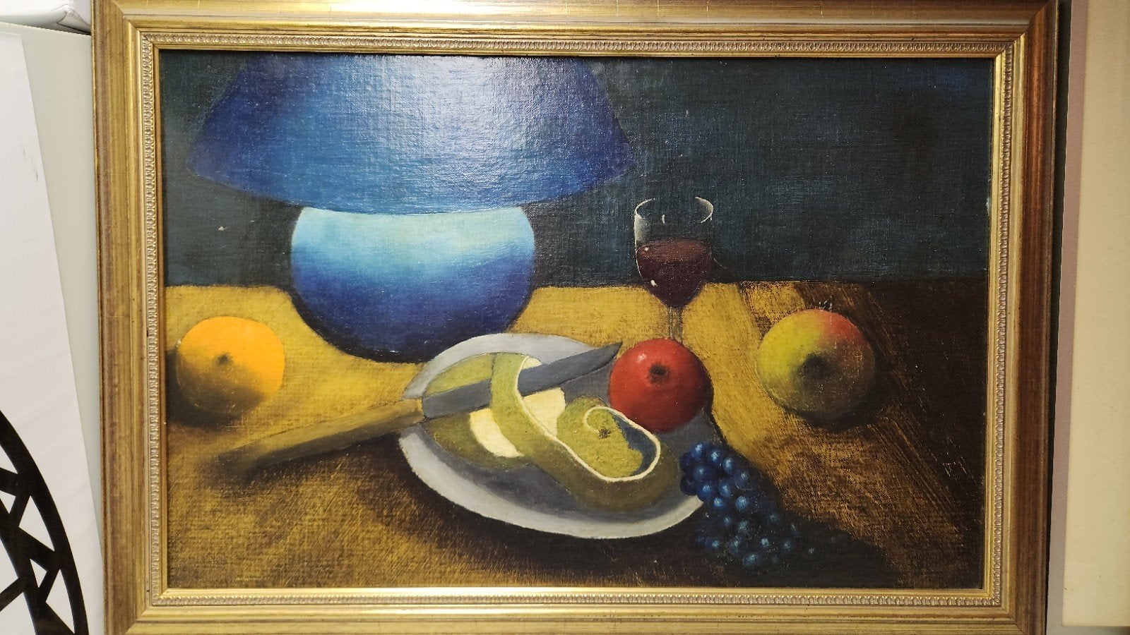 Stilleven met fruit, wijn en lamp - Olieverfschilderij, Ophalen