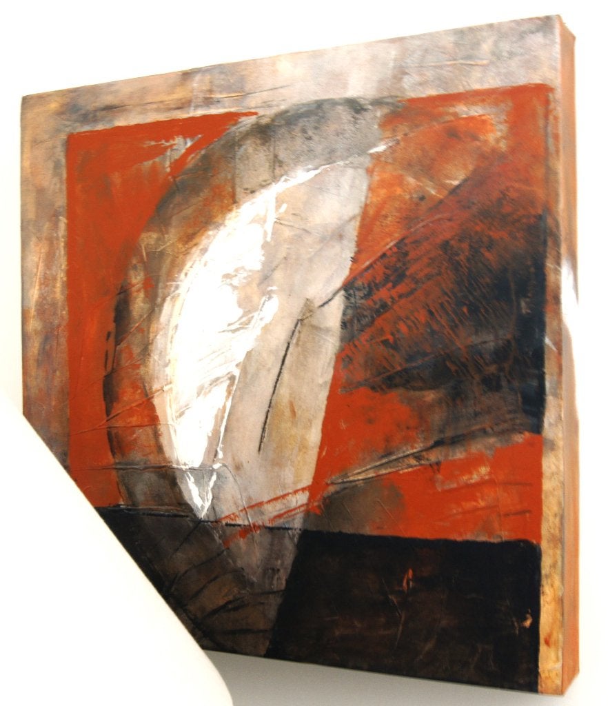 Abstract reliëfschilderij rood zwart wit modern kunstwerk, Ophalen