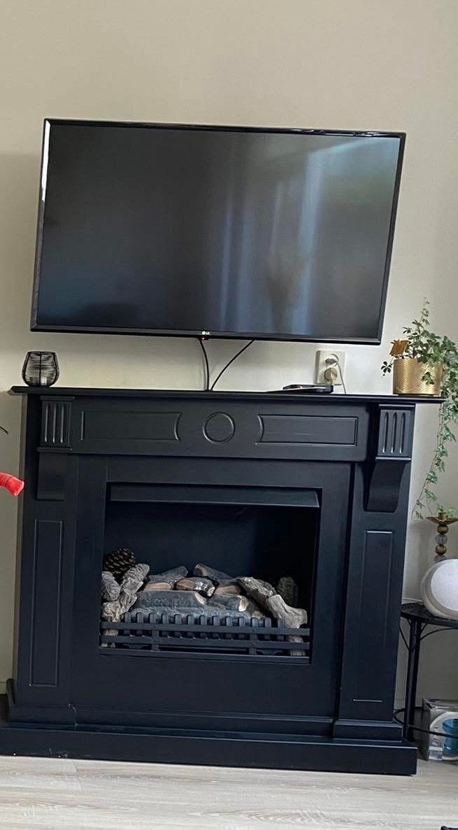 Houten koof met elektrische sfeerhaard, Huis en Inrichting, Haarden, Gebruikt, Elektrische haard, Ophalen