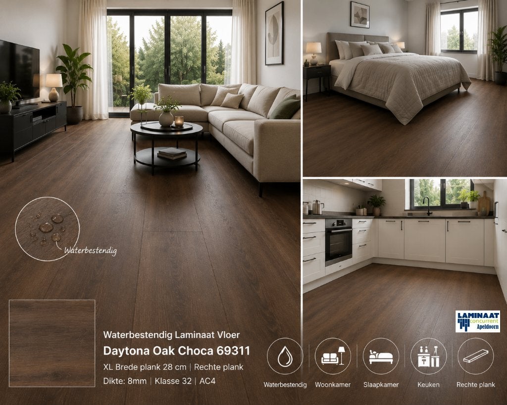 Waterbestendig 28cm breed Laminaat Daytona Oak Choca, Bruin, 75 m² of meer, Nieuw, Ophalen of Verzenden
