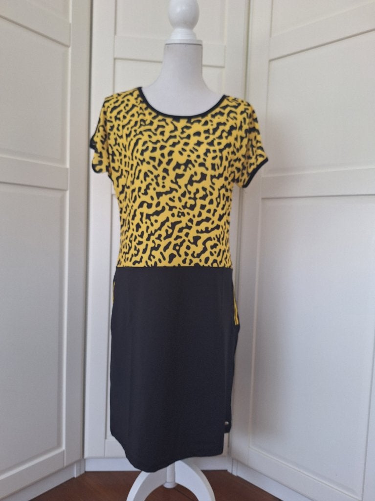 Angelle Milan nieuwe zwarte gele panter leopard jurk, maat L, Kleding | Dames, Angelle Milan, Zwart, Maat 42/44 (L), Nieuw