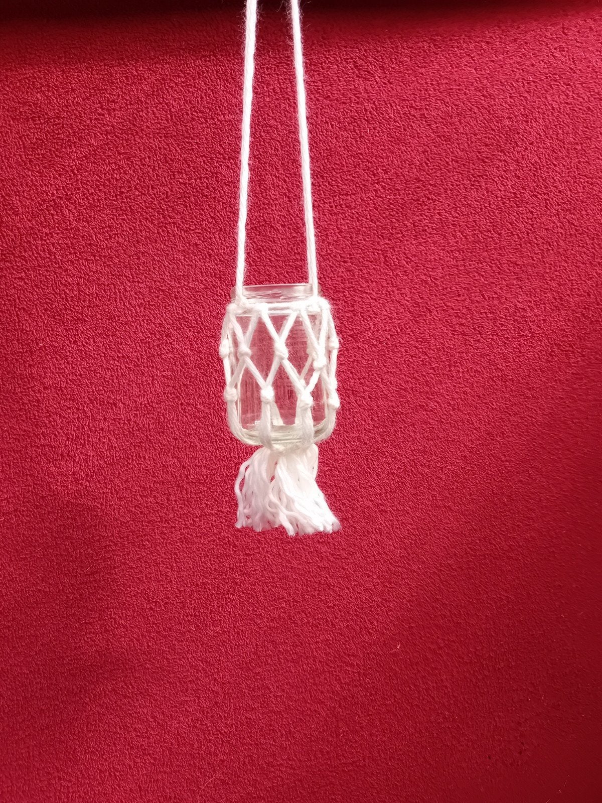 Macramé plantenhanger met glazen potje, Huis en Inrichting, Woonaccessoires | Overige, Boho, Nieuw, Ophalen of Verzenden, Wit