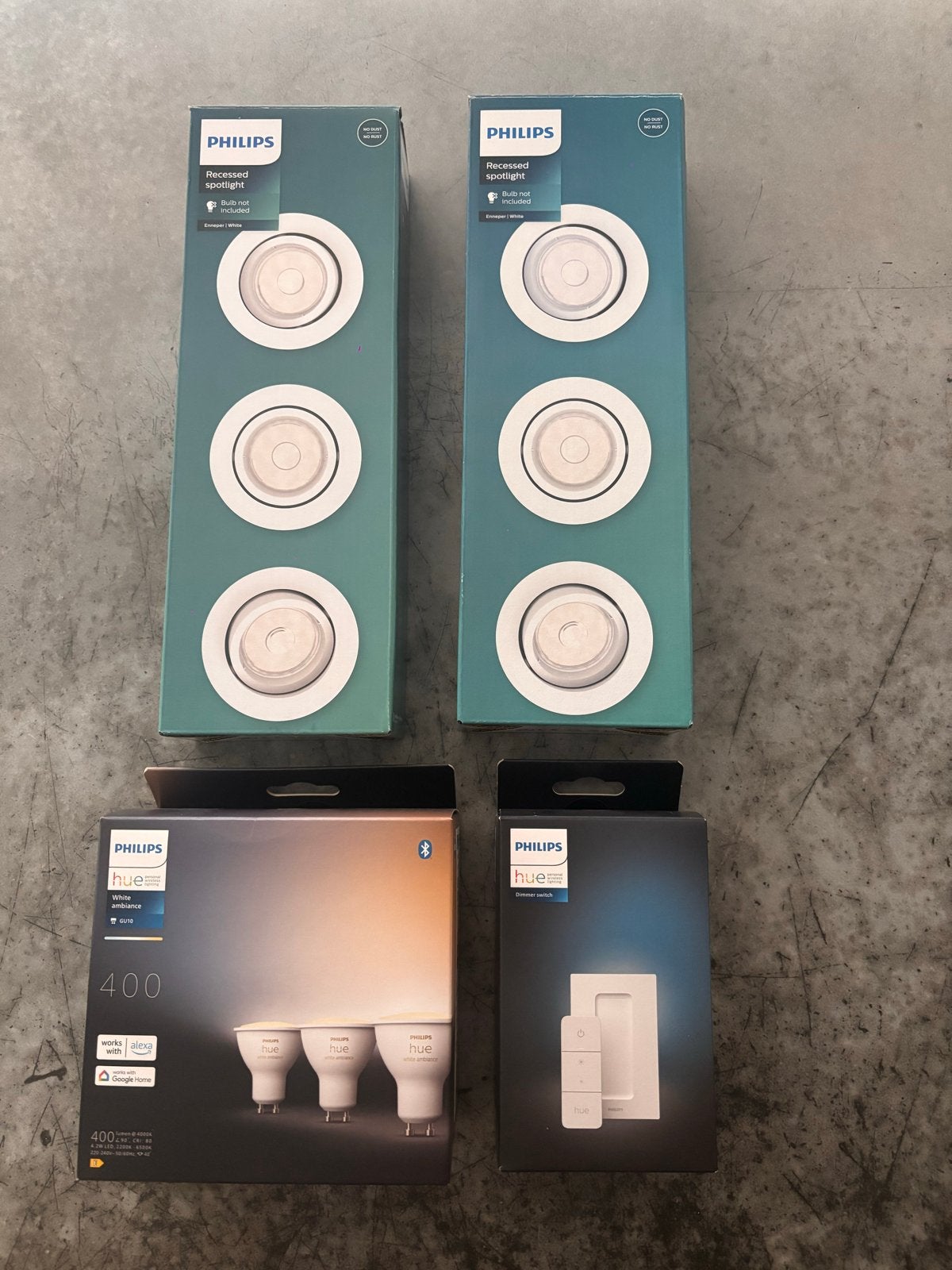 Philips Hue Smart Home Set: Inbouwspots, Lampen & Dimmer, Wit, Kunststof, GU10, Nieuw