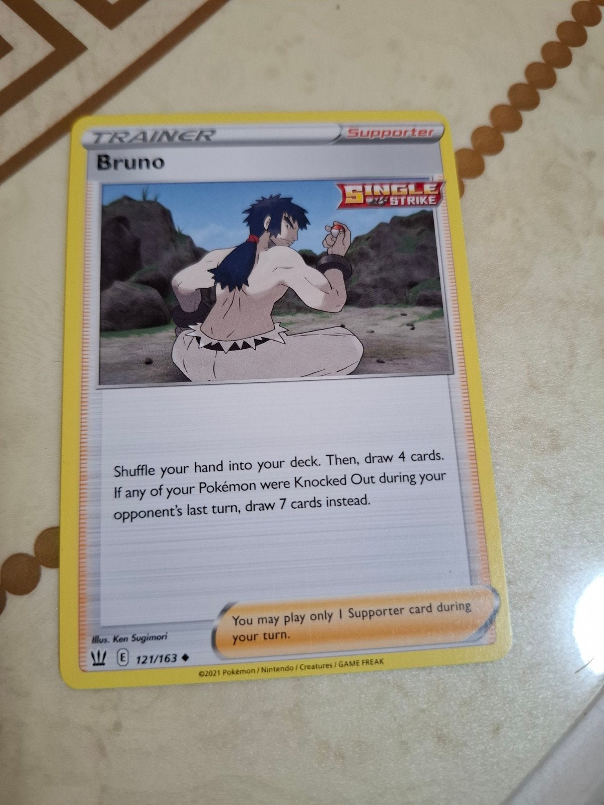 Pokémon TCG Bruno Supporter Kaart (121/163), Ophalen of Verzenden, Zo goed als nieuw, Losse kaart