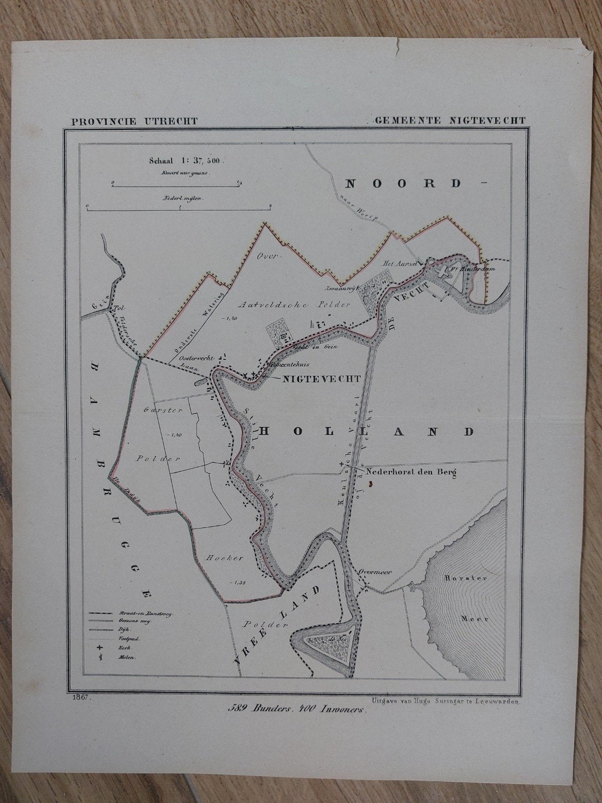 20 / Nigtevecht Kuyper Utrecht Litho uit 1867, Antiek en Kunst, Origineel, Ophalen of Verzenden, Kaarten en plattegronden, Lithografie