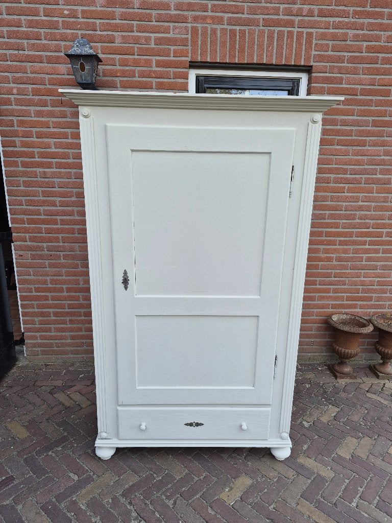 Prachtige Brocante Grenen Kast met Planken en Lade Krijtverf