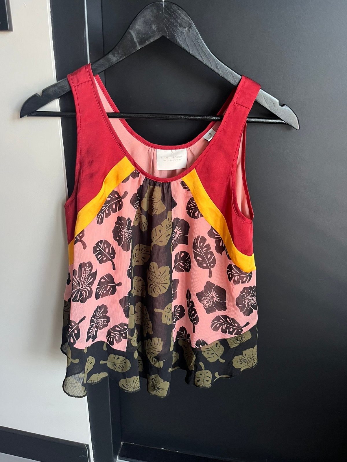 Maison Scotch top roze geel bordeaux XS, Kleding | Dames, Nieuw, Ophalen of Verzenden, Roze, Zonder mouw