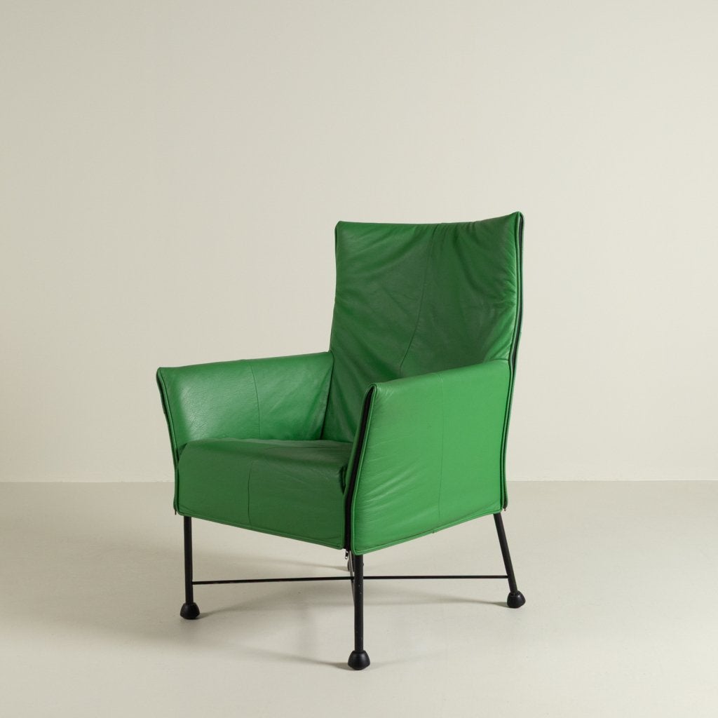 Montis Charly Fauteuil Groen Leer - Zwart (Op Doppen), Niet ingevuld, Zo goed als nieuw, Niet ingevuld, Niet ingevuld