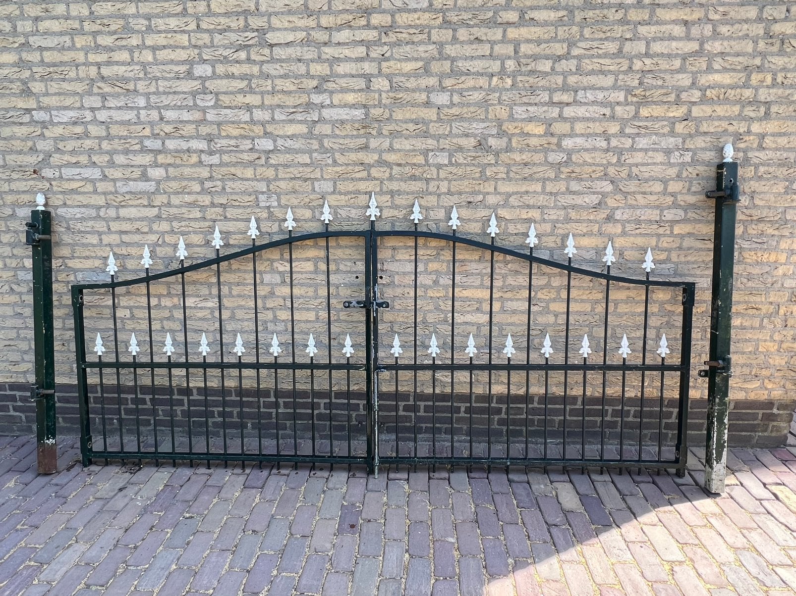 Smeedijzeren dubbele tuinpoort / oprijpoort met sierpunten, Tuin en Terras, Tuinpoorten, Ophalen, Gebruikt, 100 tot 150 cm, IJzer