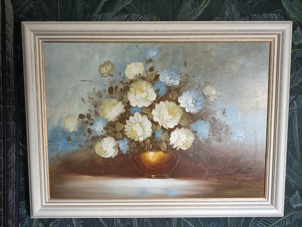 Vintage Bloemenschilderij in Lijst - Olieverf op Doek, Ophalen