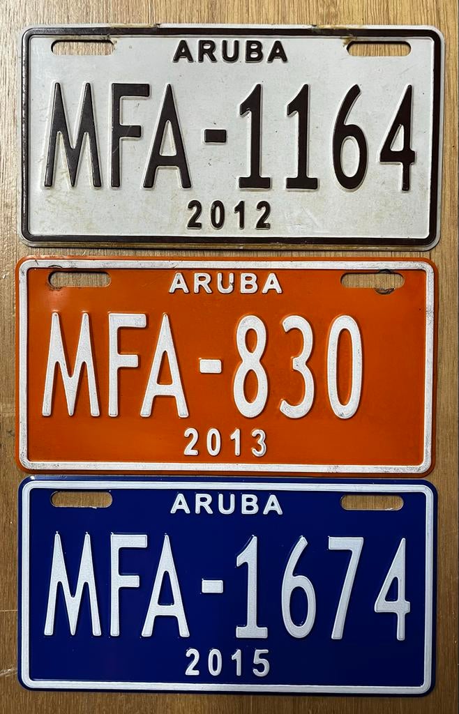 Aruba Kentekenplaten - Set van 3 (2012, 2013, 2015), Ophalen of Verzenden, Gebruikt