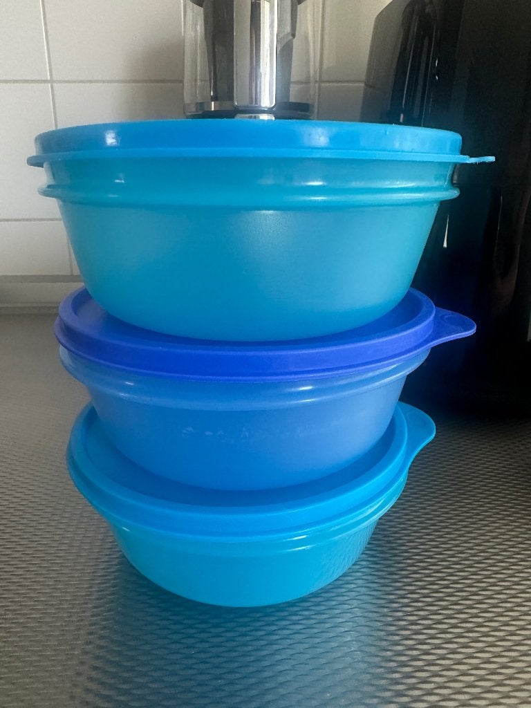 Tupperware Ruimteschaaltjes, 3x 600ml, Blauw, Ophalen of Verzenden, Zo goed als nieuw, Blauw, Overige typen