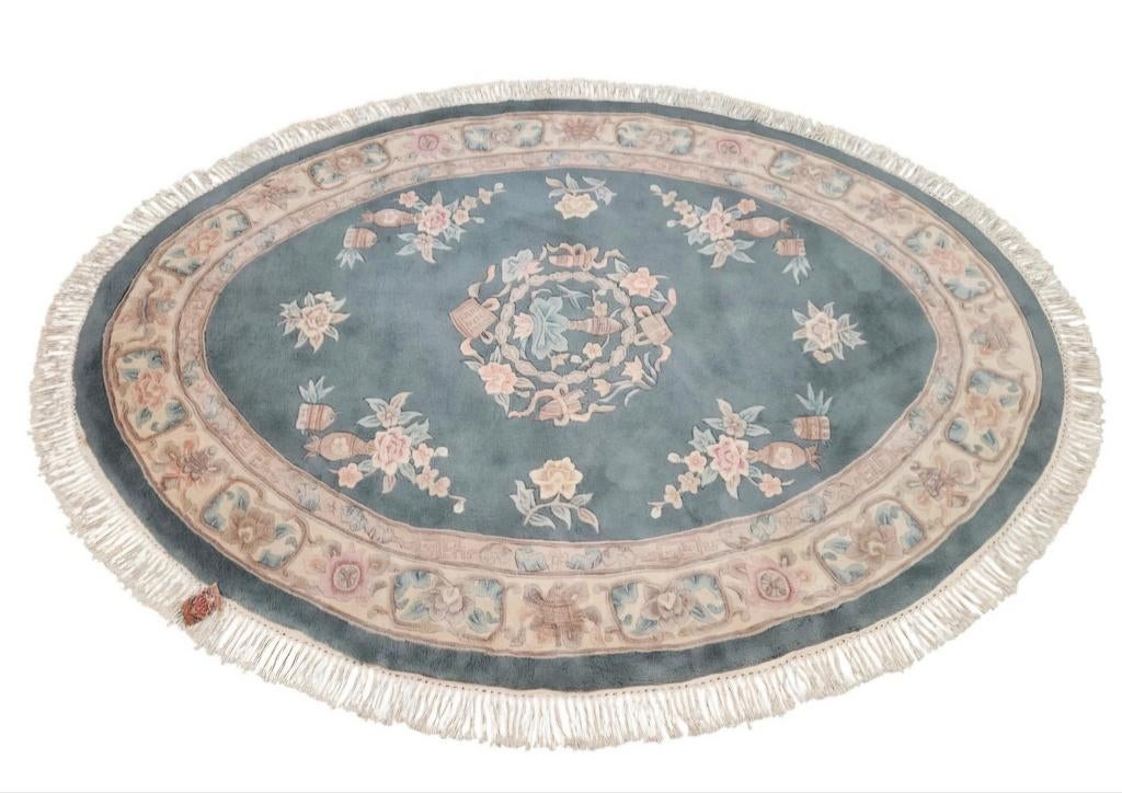 Handmade Aubusson tapijt ovaal oriental roses 172x242cm, Vintage, Klassiek, Bloemmotief, Crème, 150 tot 200 cm, Ophalen of Verzenden