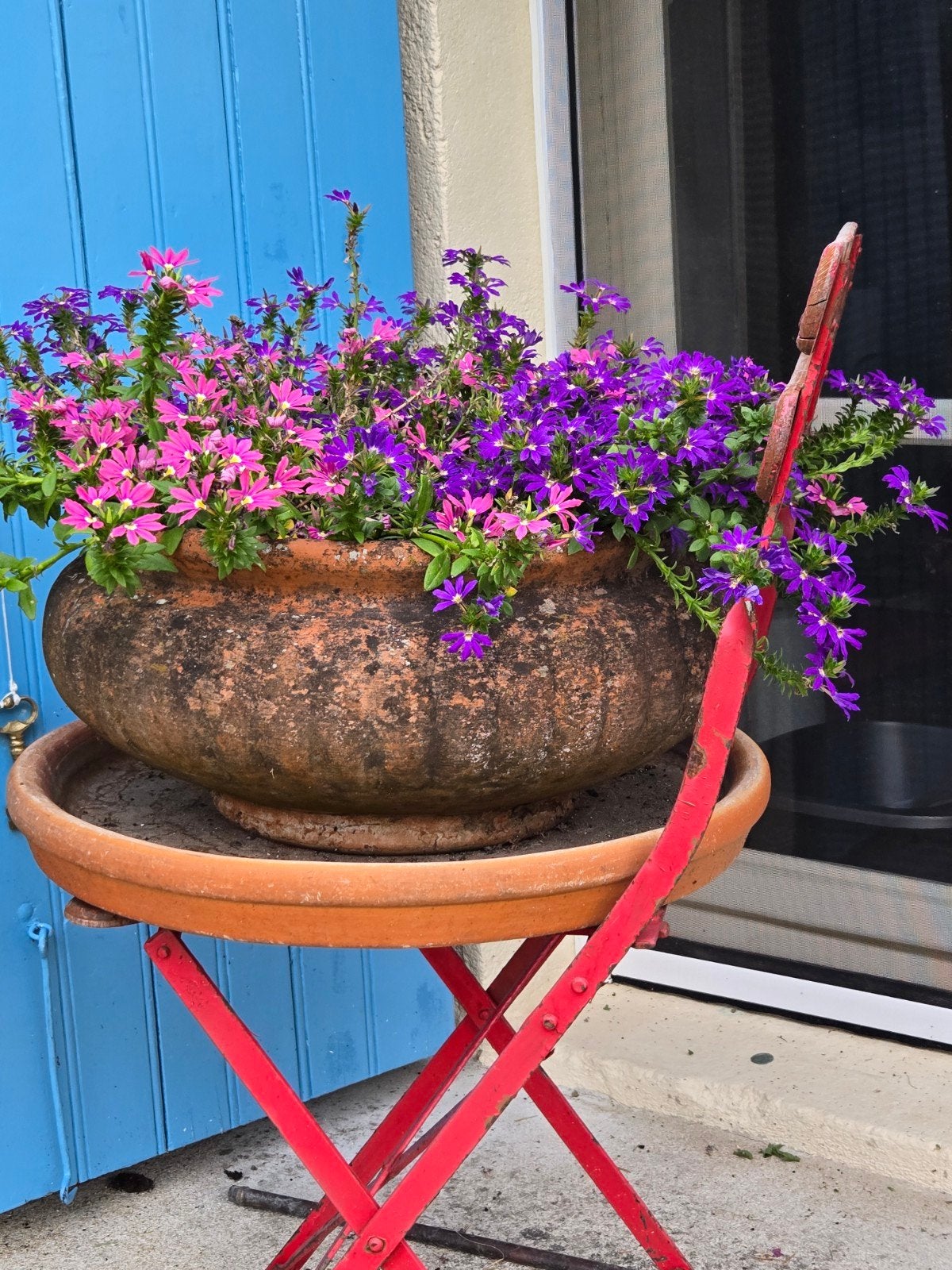 Handgemaakte terracotta pompoenvormige bloempot, Ophalen, Gebruikt, 40 cm of meer, Rond