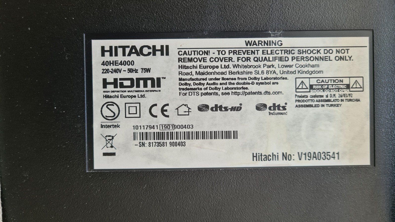 defect Hitachi smart tv televisie, Ophalen of Verzenden, 100 cm of meer, 50 Hz, Overige merken