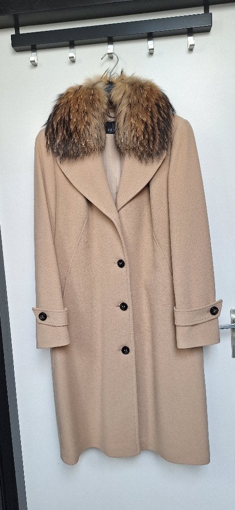 Damesmantel Wol/Kasjmier Camel Maat 42, Kleding | Dames, Jassen | Winter, Verzenden, Beige, Maat 42/44 (L), Zo goed als nieuw