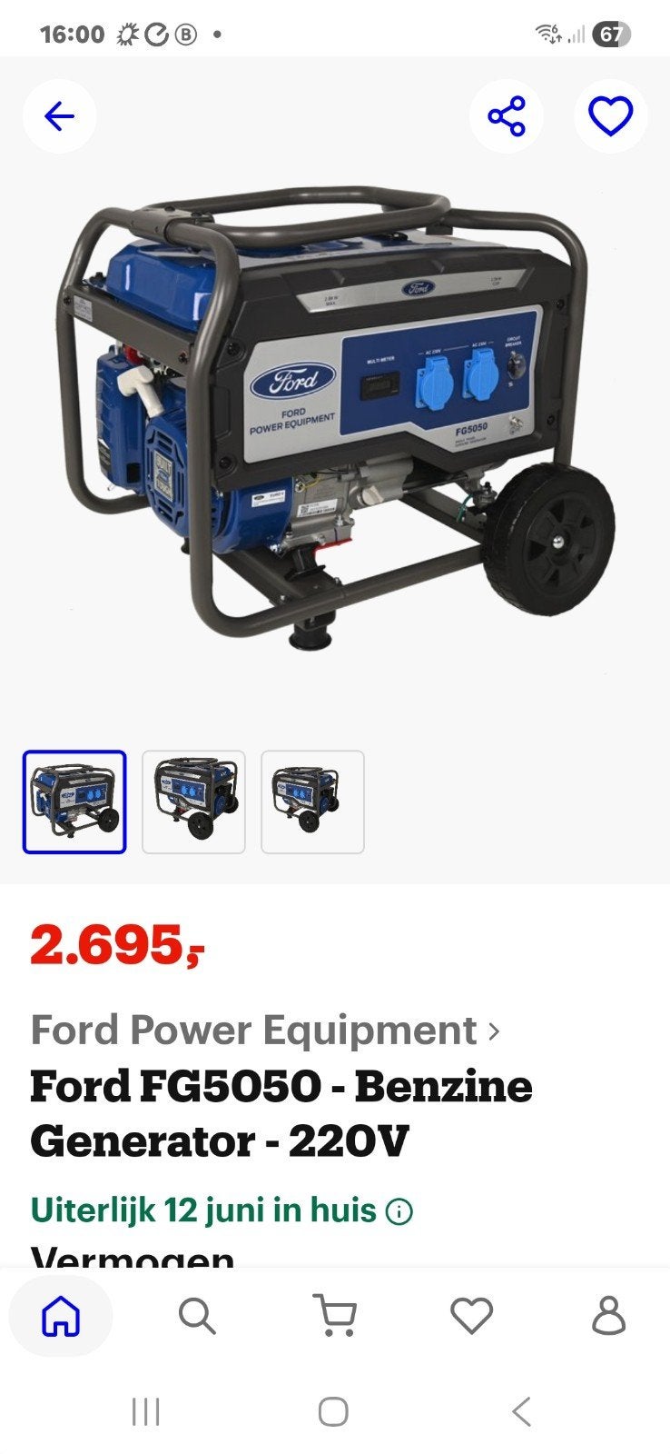 Ford Moet weg!!Portable Benzine Generator 2.5kW/2.8kW FG5250, Ophalen of Verzenden, Nieuw, Minder dan 5 kVA, Benzine