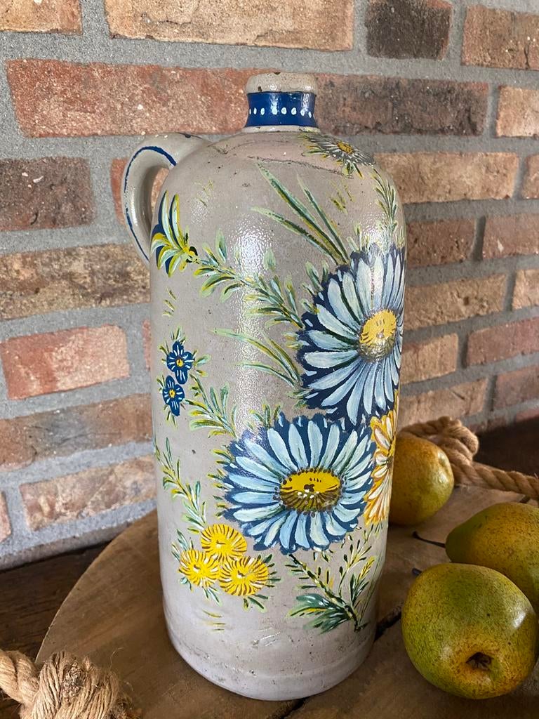 Vintage handbeschilderde steengoed kruik, Antiek en Kunst, Ophalen of Verzenden