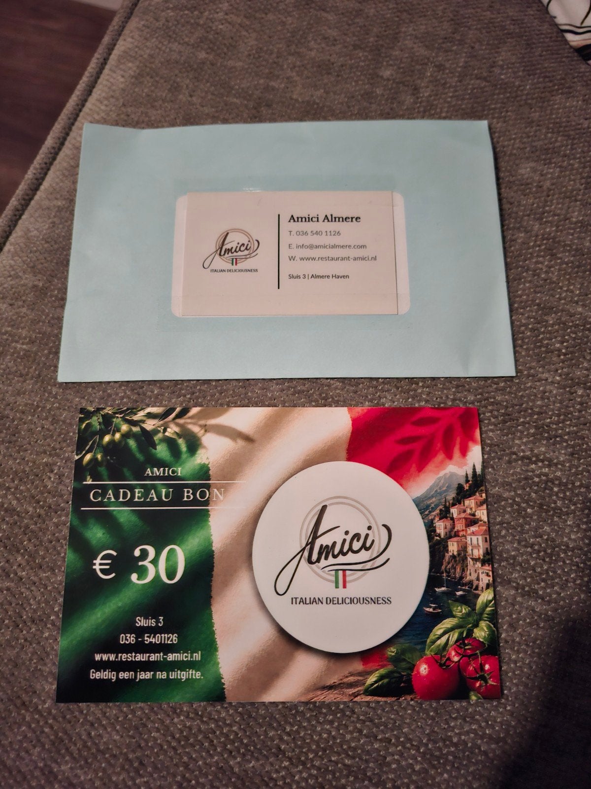 Cadeau bon van restaurant Amici, Twee personen, Cadeaubon