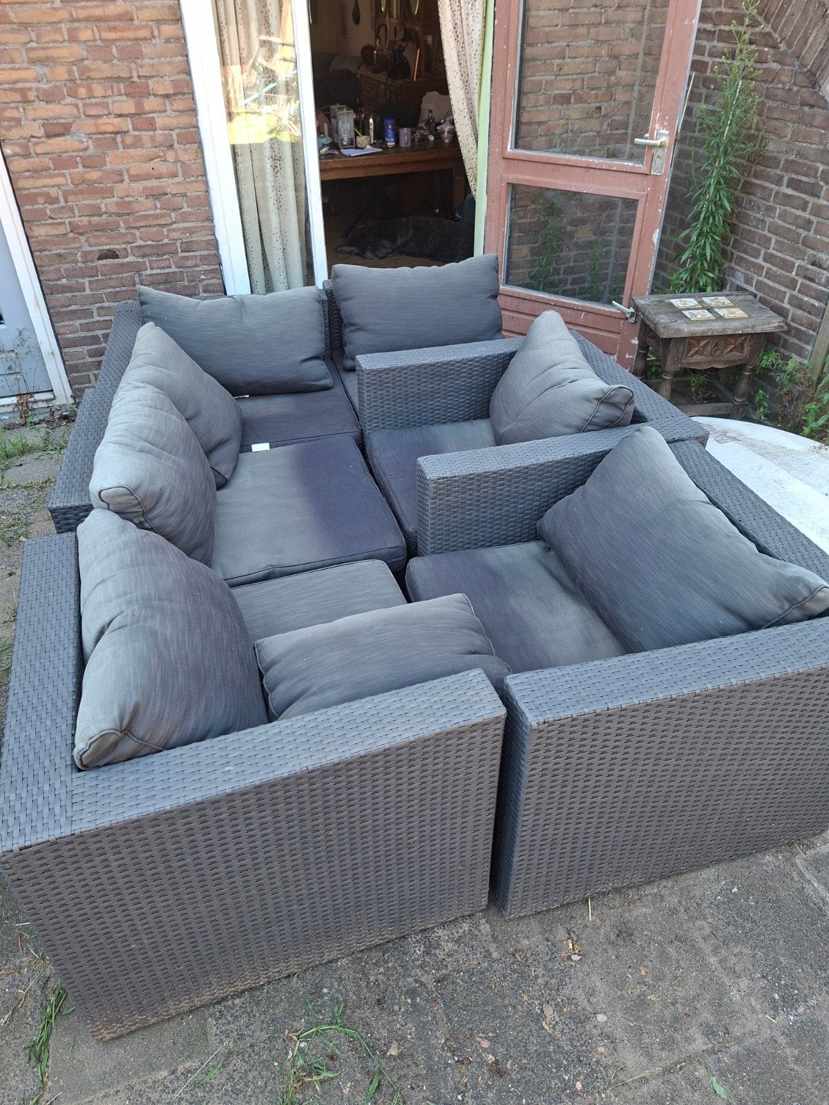 Goede en nette Longebank tuinset Grijs met kussenset, Ophalen of Verzenden