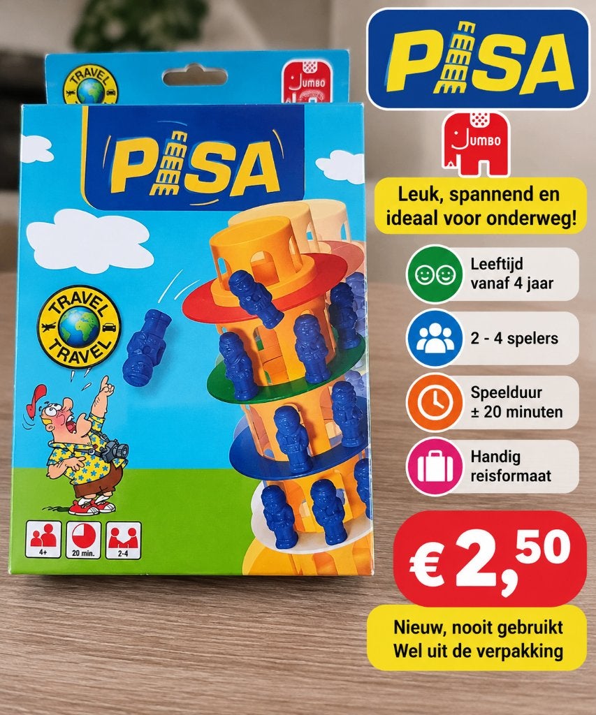 Pisa Travel spel van Jumbo – Nieuw / ongebruikt, Ophalen, Jumbo, Zo goed als nieuw, Een of twee spelers