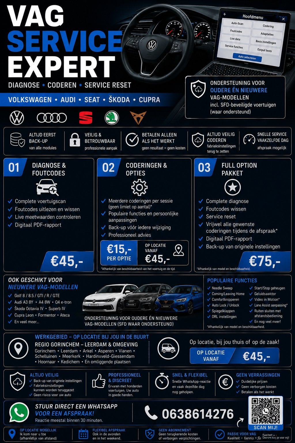 VCDS Coderen & Diagnose | VW, Audi, Seat & Škoda | 0345, Mobiele service, Overige werkzaamheden