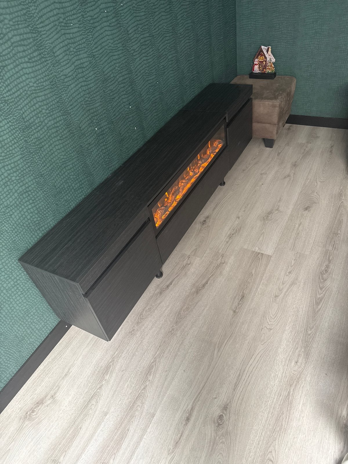 TV-meubel met elektrische sfeerhaard, Ophalen, Gebruikt, 200 cm of meer, Minder dan 100 cm