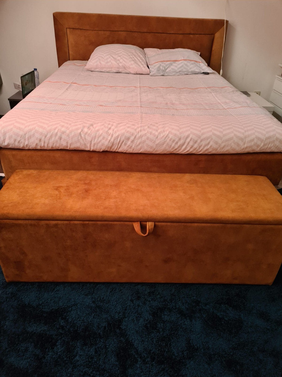 Boxspring 160x200cm met opbergbank, Ophalen of Verzenden, Tweepersoons