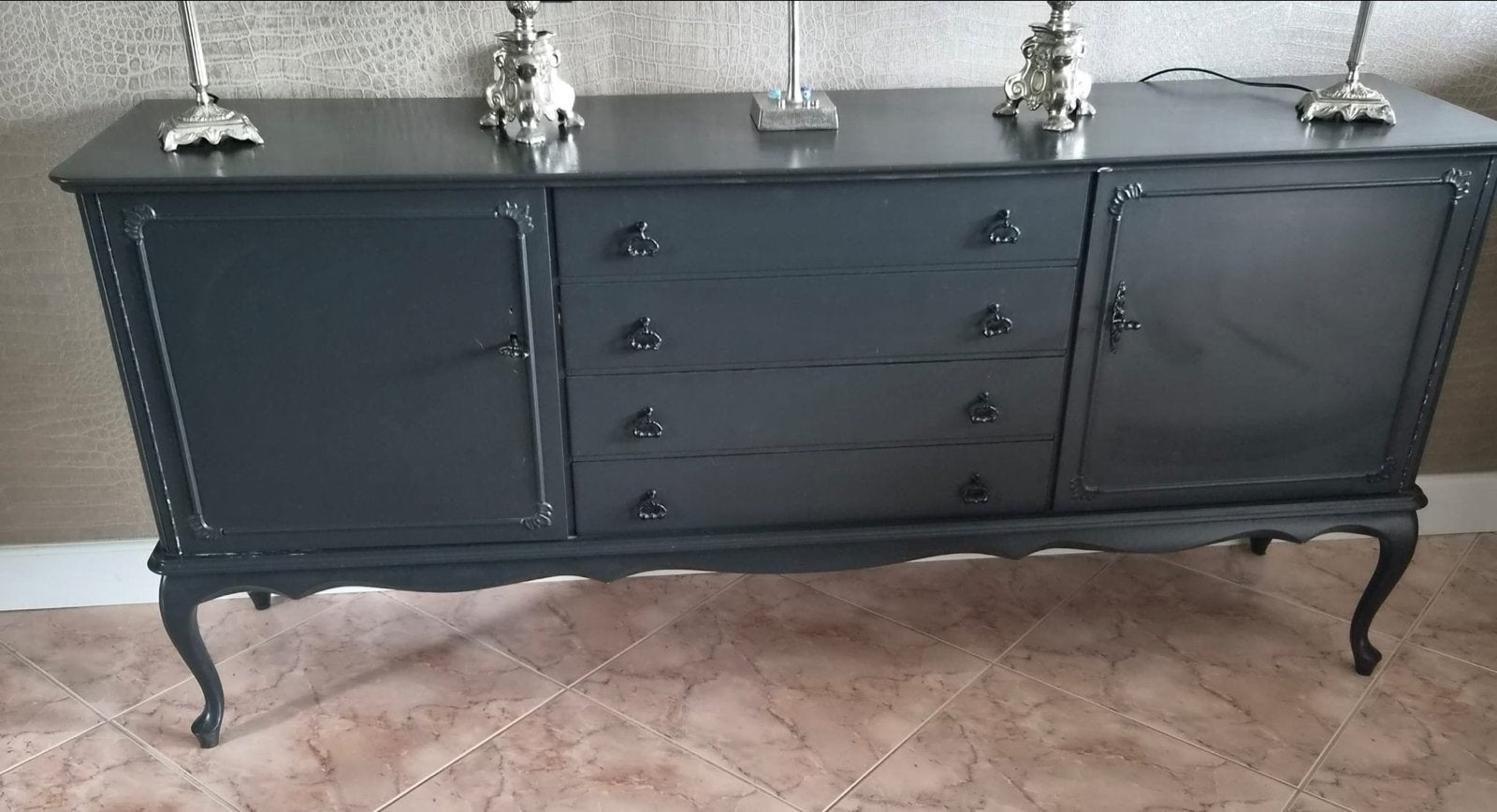 Stijlvol dressoir/sideboard in donkergrijs, Antiek en Kunst, Ophalen