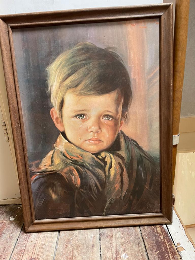 Schilderij huilend kind, Ophalen
