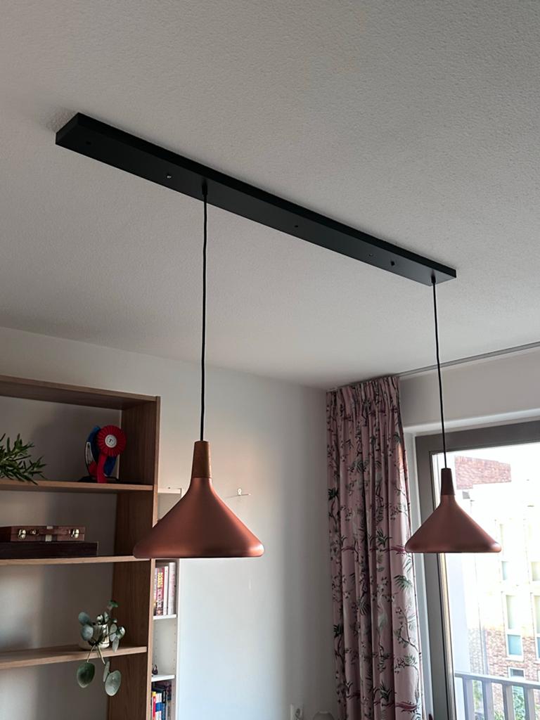 Nordlux Nori Koperen hanglampen, set van 2, Huis en Inrichting, Lampen | Hanglampen, Ophalen, Zo goed als nieuw, Hout, 50 tot 75 cm