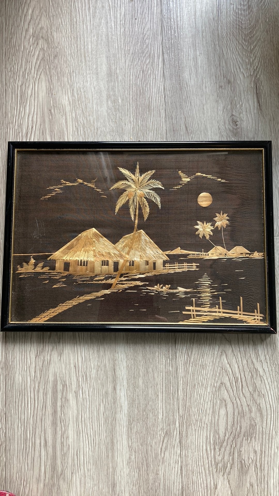 Jaren 50-60 stro schilderij vintage, Antiek en Kunst, Ophalen of Verzenden