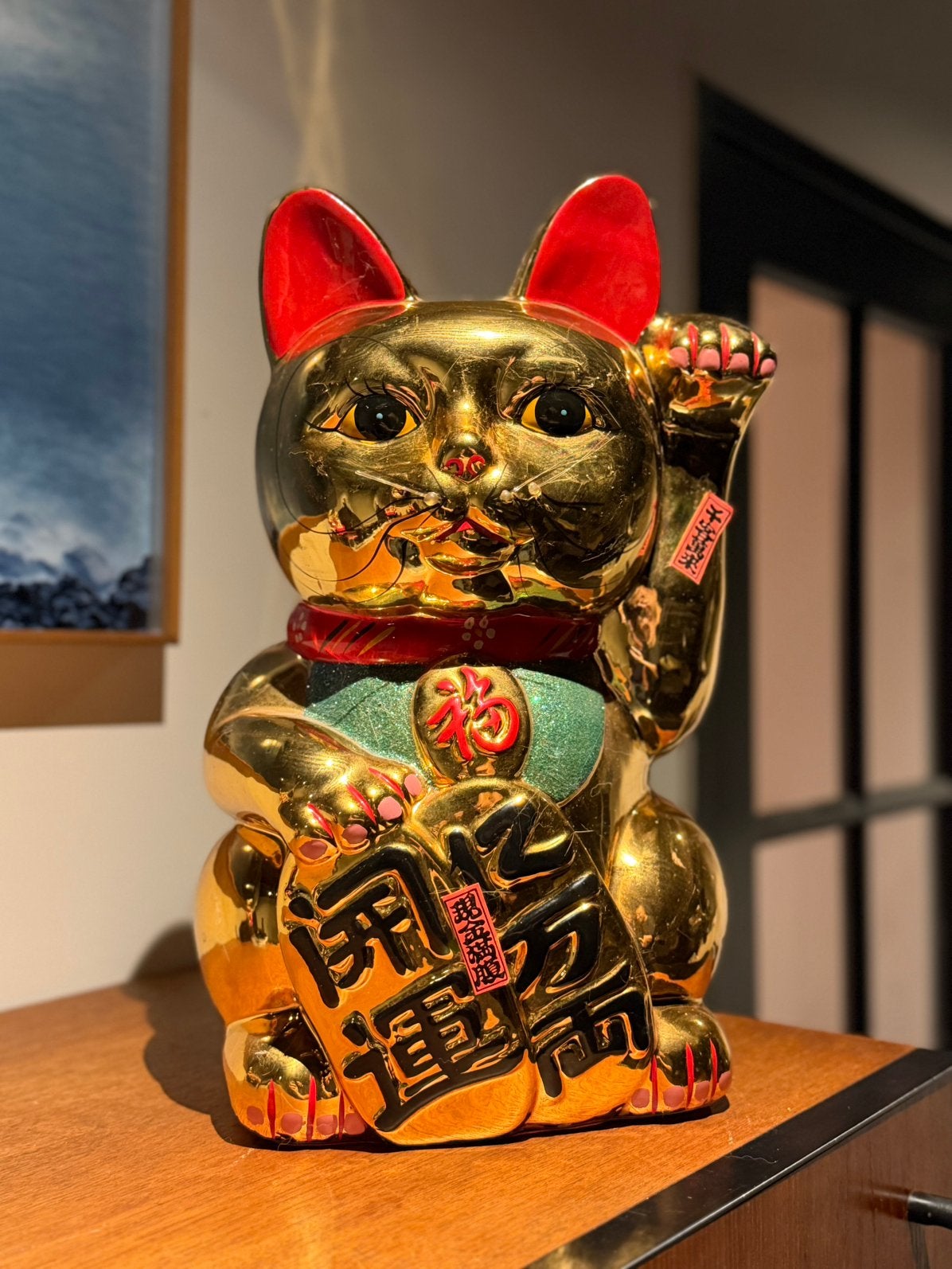 40cm groot:  LUCKY CAT. gekocht in NYC, Chinatown., Ophalen, Goud, Beeld, 40 cm