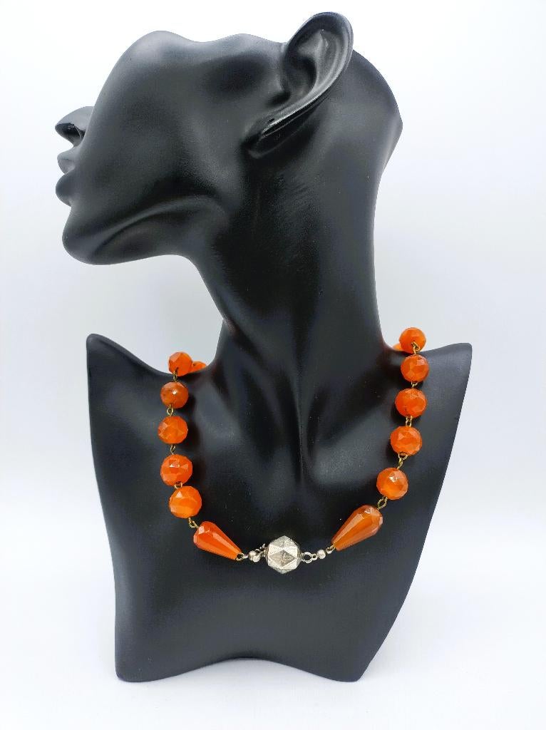 Carneolen ketting met zilveren bolslot, 49 cm, Info@zilverwebsite.nl, Verzenden, Zo goed als nieuw, Zilverwebsite.nl